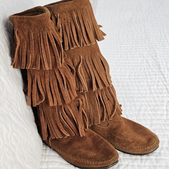 Minnetonka 3-Layer Fringe Boot Womens Size 5 - Picture 6 of 12